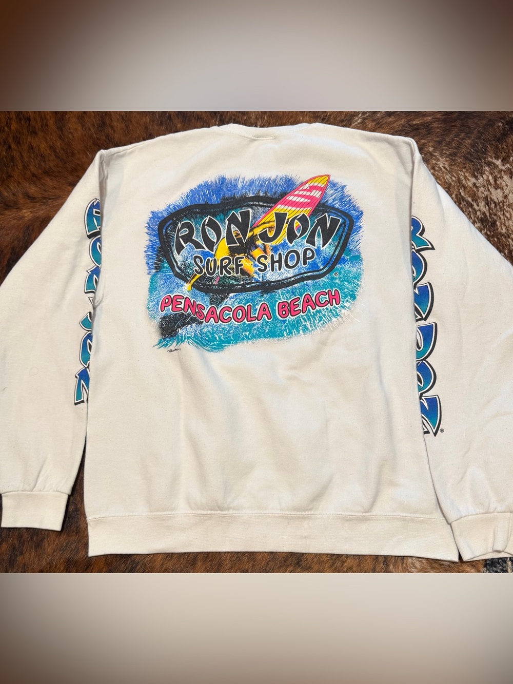 Ron Jon Surf Shop White Sweatshirt Mens L Pensacola Beach Surf Surfing VTG Y2k